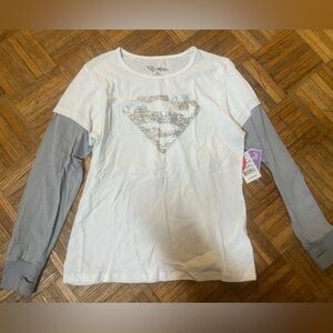 Supergirl by Nastia Kids Long Sleeve Shirt - White and Gray